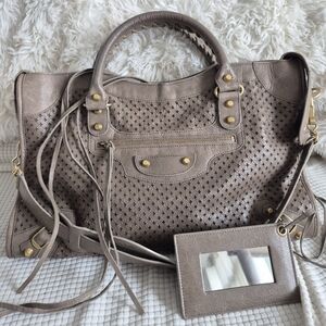 Balenciaga Taupe Perforated Lambskin Leather Motorcycle City Bag